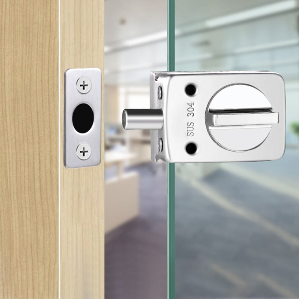 Jingt Glass Door Lock Stainless Steel Latch Punch-Free Ground Lock Bathroom Balcony 9087558480387