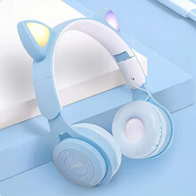 Auriculares inalámbricos con orejas de gato, color rosa, plegables, con Bluetooth.