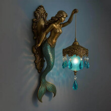Kinkiet Syrena, antyczny brąz z kryształową latarnią, lampka nocna w stylu vintage o tematyce oceanicznej, 8 cali, zgodny ze standardem