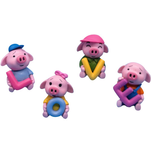 Cute Pig Ornament PVC Multicolor3x4cm (Pack of4)