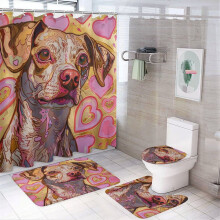 Ensemble de douche motif roses rouges pour chien, rideau imperméable et tapis antidérapant