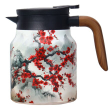 Stainless Steel Hot Drink Insulated Flask, 1000ml Vintage Floral Pattern Tea Thermos with Infuser and Lid, for Home Office Use Red