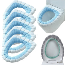 Lot de 5 housses de siège de toilette douces et lavables, coussins confortables compatibles avec la plupart des couvercles de toilettes (bleu)