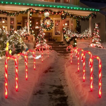 Lot de 12 balises lumineuses de 42 cm (16,5 pouces) en forme de cannes de Noël, avec 70 lumières blanc chaud pour allées, jardins et pelouses,