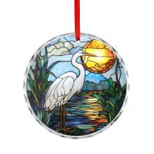 Heron Ornament Florida Everglades Round Glass White
