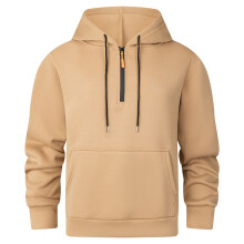 SYMOID Herrtröja med halv dragkedja, 100 % polyester med känguruficka och dragsko i huvan, maskintvättbar, avslappnad, sportig stil för