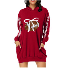 Spieltags-Hoodie-Kleid für Damen, Football-Mama-Sweatshirt, Football-Tunika, Herbst-Langarmpullover