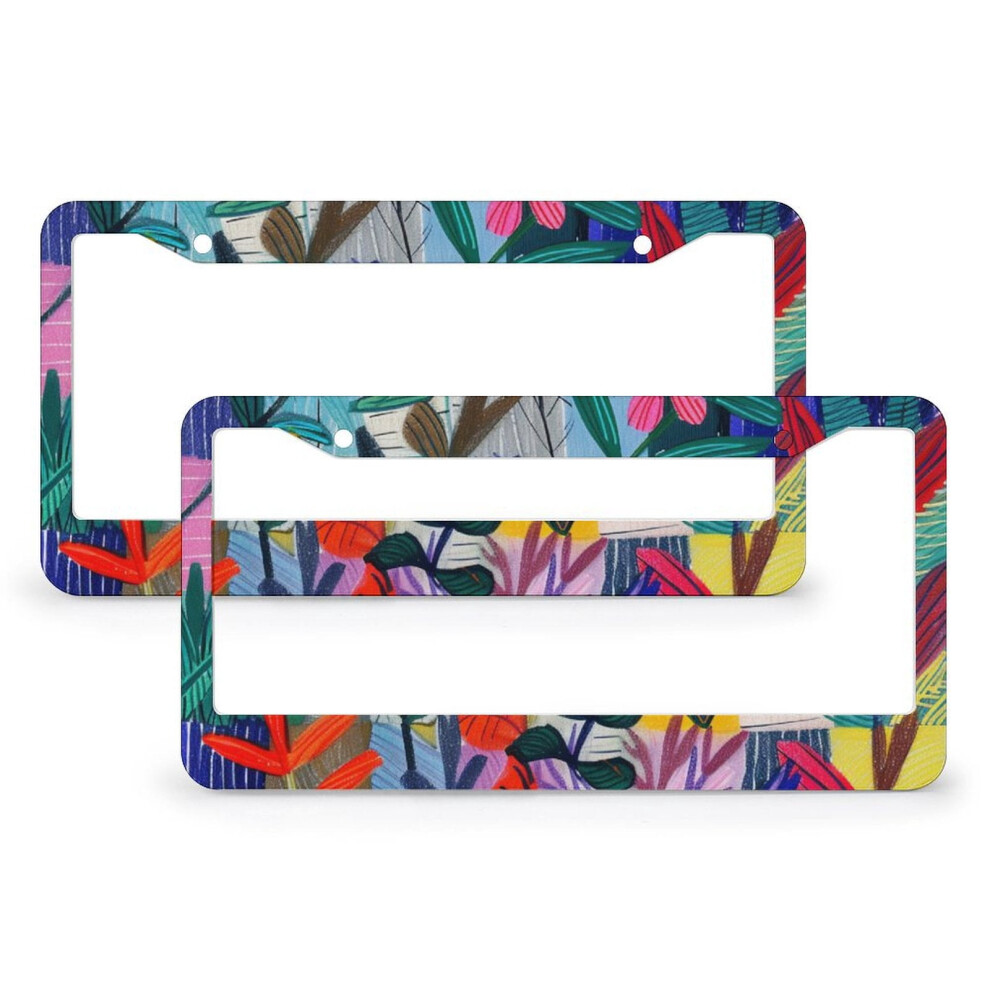 Watercolor Flower Leaf License Plate Frame 2-Pack 971050773995
