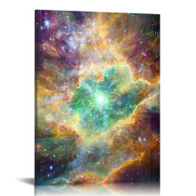 Tableau abstrait coloré sur toile représentant l'espace et les nébuleuses
