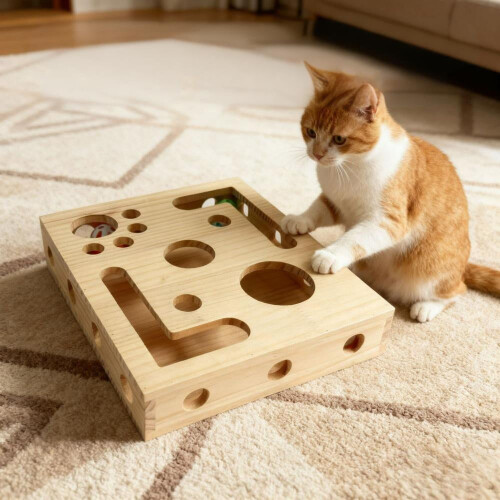 Nagelfilsberikningslåda för katt med klockboll och sandpapper