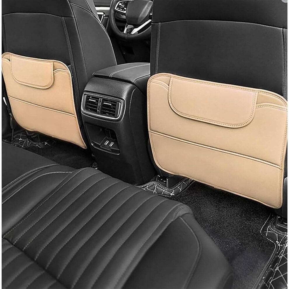 2 Pcs Car Seat Kick Mat, Leather Rear Seat Anti-Kick Mat Pad Back Seat Protector Prevent Dirt Mud And Scratch Interior Accessories, A/ Beige 9193271946373