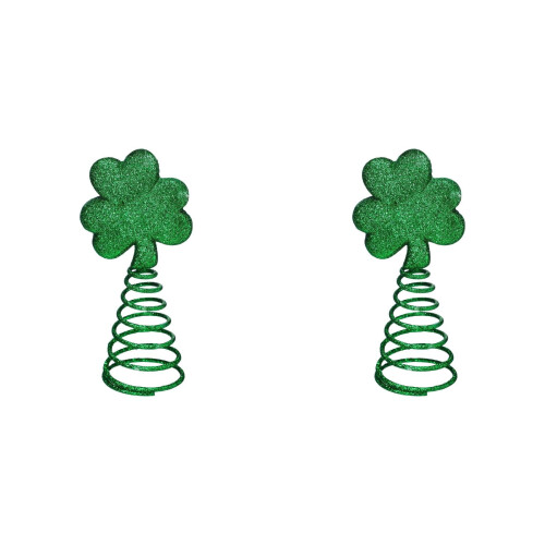 Green Glitter Shamrock Tree Topper 6 inch 2 pcs