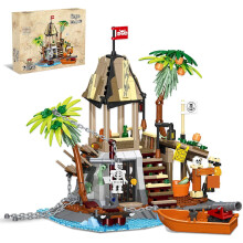 Piratenschip bouwsets compatibel met Lego: boot, schedel, eilandhuis, gevangenis voor volwassenen en jongens (533 stuks)