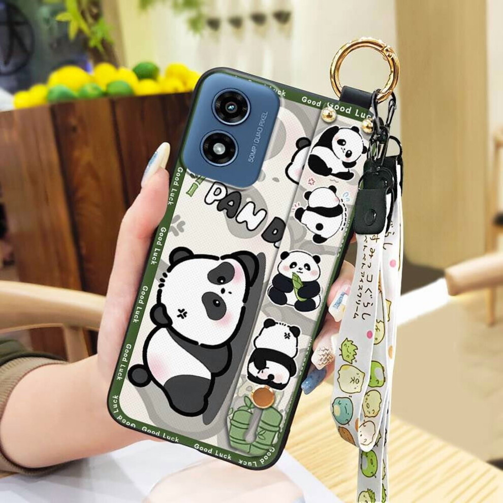 Moto G Play 2024/4G/5G Phone Case With Panda Ring Wristband, Kickstand, Shockproof & Dirt-Resistant Soft Cover 9450273065120