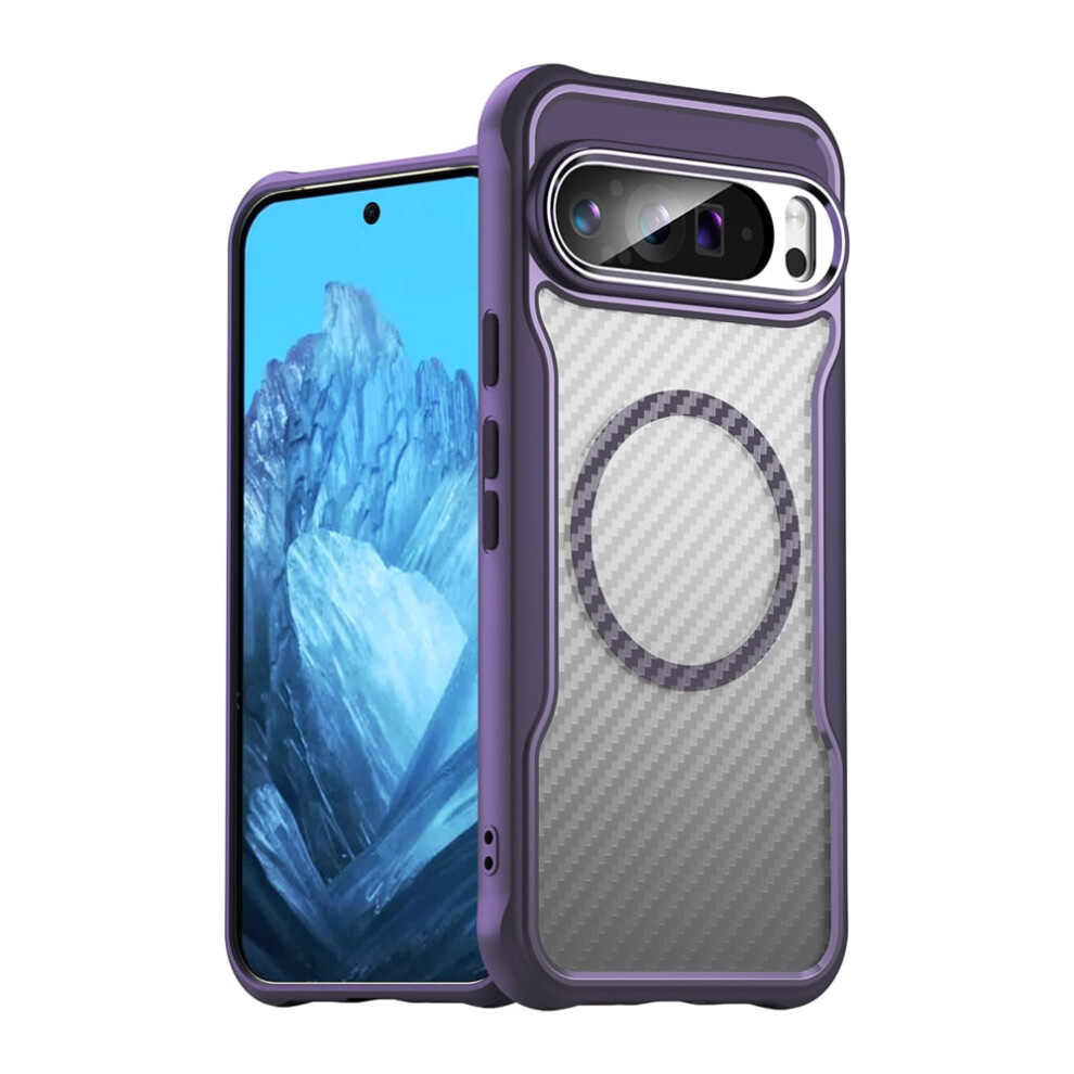 Carbon Fiber Magnetic Case For Google Pixel 9 Pro Xl, Compatible With Magsafe – Translucent Matte, Anti-Fingerprint, Slim Shockproof Purple 9087558478575