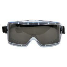 Óculos de proteção ocular com lentes de policarbonato de alto impacto, resistentes a raios ultravioleta e respingos, e estrutura flexível em PVC