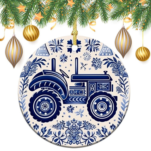 Christmas Tractor Ornament Blue Cartoon Design 1 Piece 1