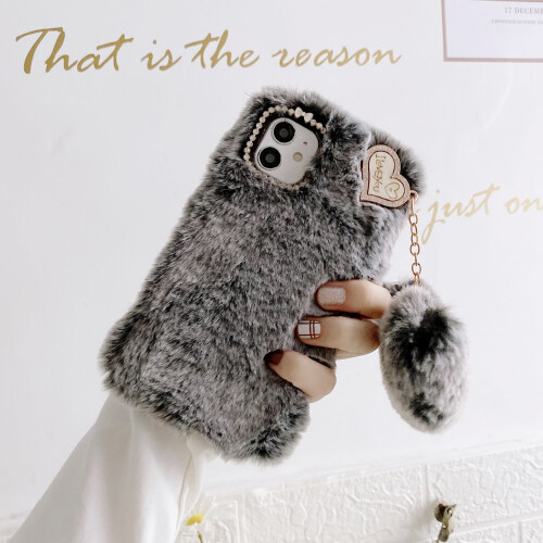 Συμβατό με iPhone11Case6.1", Μαλακή γούνινη θήκη με σχήμα καρδιάς και αντικραδασμική 1