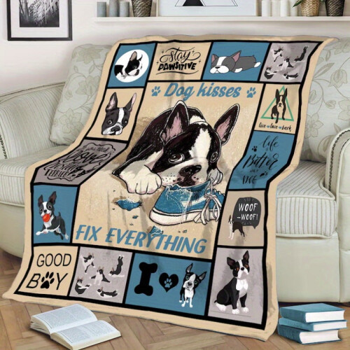 Αναστρέψιμη κουβέρτα για σκύλους Boston Terrier – Άνετη φανελένια κουβέρτα για 2