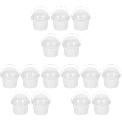 15Pcs Small Clear Plastic Buckets with Lid Handle for Food Storage