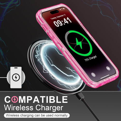 Capa protetora resistente a impactos, anti-queda, tripla camada, transparente, compatível com iPhone 15, rosa cristal. 1