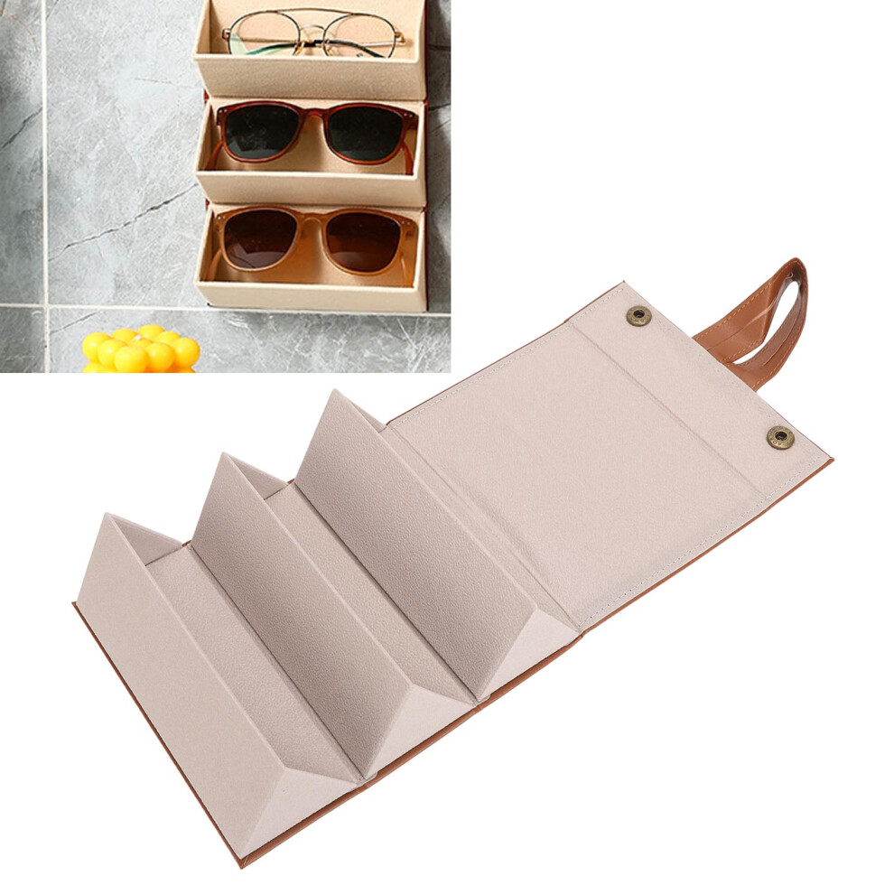 3-Layer PU Foldable Eyeglass Case Multi-Compartment Sunglasses Storage