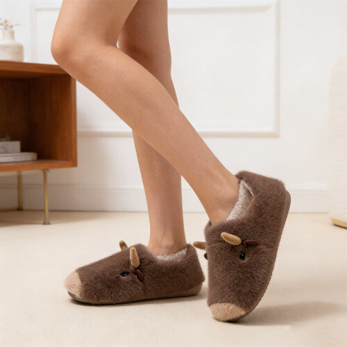 Pantofole da donna Willtoo con simpatica mucca, calde da interno, con suola morbida in cotone 1