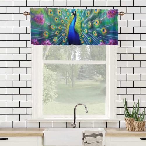 Cortina de cozinha com estampa de pavão em aquarela, 54x18 polegadas (2 painéis) 2