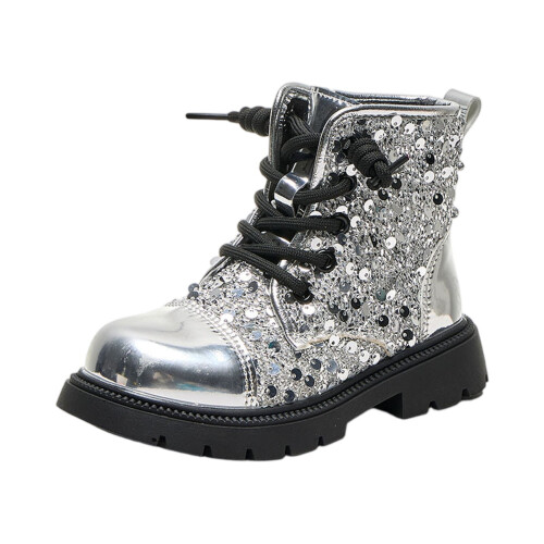 Children's Boots, Single Boots, British Sequin Strap, Side Zipper Short Boots 1