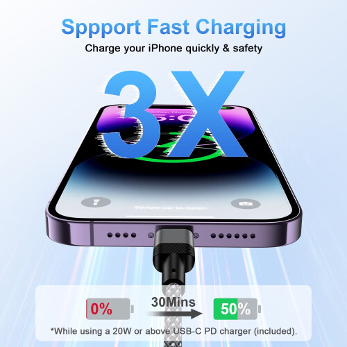 Καλώδιο USB-C σε Lightning από νάιλον πλεγμένο, 4 τεμάχια, 6ft10ft 1