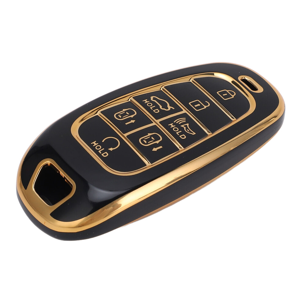 Full Coverage 7-Button Pu Car Key Fob Cover For Sonata Tucson Santa Cruz 2022-2024 Black 9341387398689