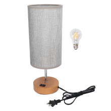 Touch Control Table Lamp Metal and Cloth USB Charging Three Gear LED Nightstand Lamp with Wood Grain Base for Bedroom Office US Plug110V