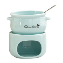 Ceramic Fondue Pot Set with Forks Light Blue