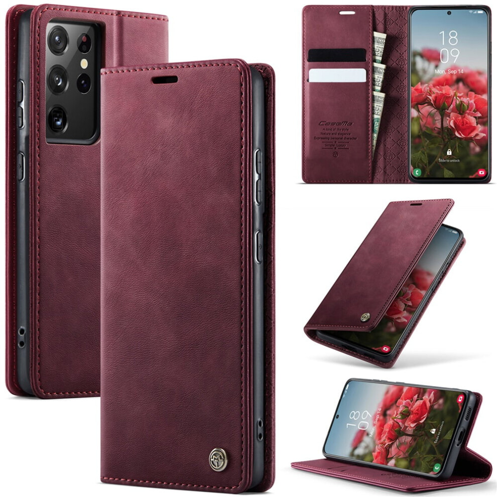 Caseme Calf Leather Wallet Case For Samsung Galaxy S21 Ultra 6.8" Â Rfid Blocking, Magnetic Closure, Card/Cash Slots, Kickstand, Shockproof 9313598228505