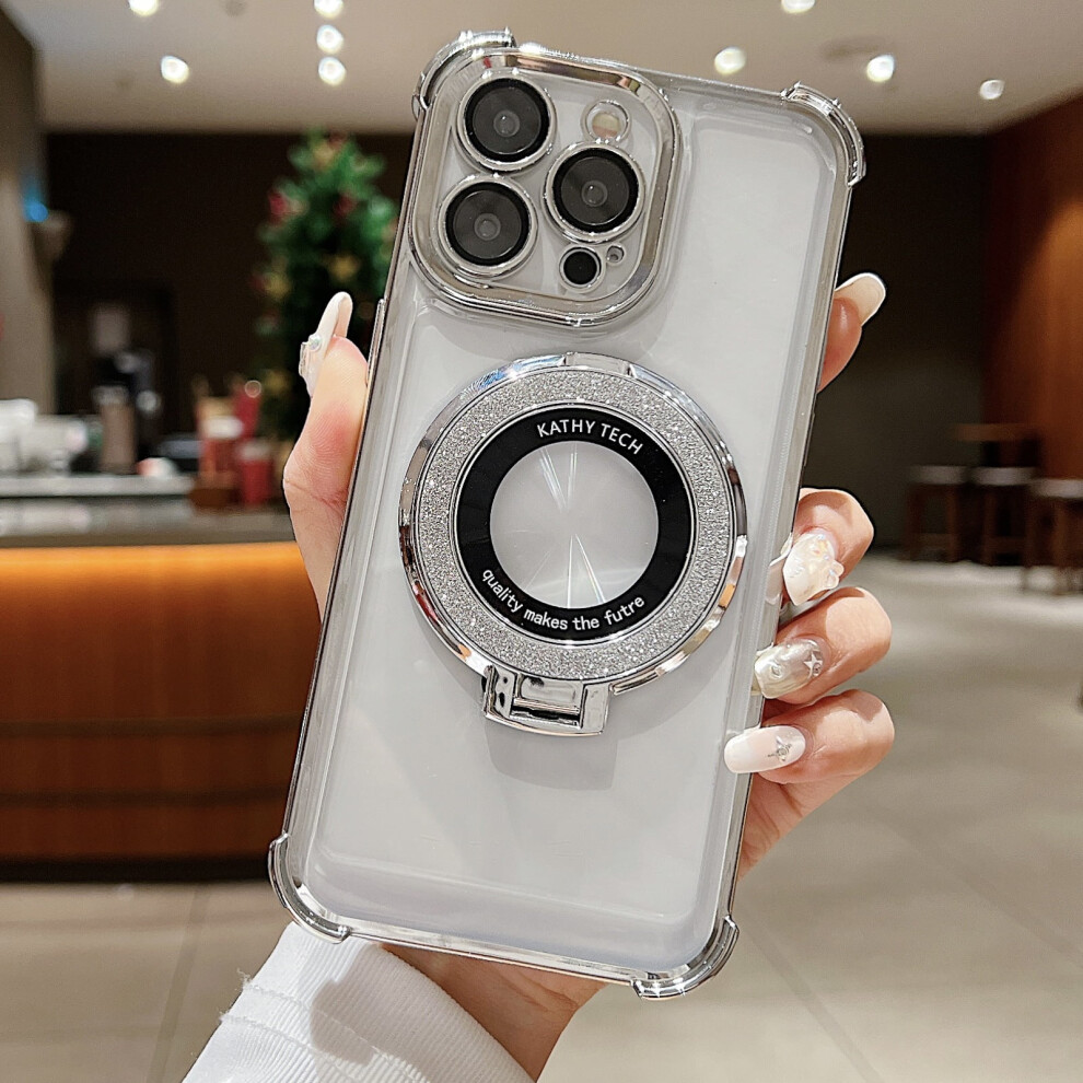Allytech Magnetic Glitter Case For Iphone 16 PlusâClear Back, Ring Holder, Magsafe Compatible, Anti-Yellow, Shockproof Â Silver 9496895262912
