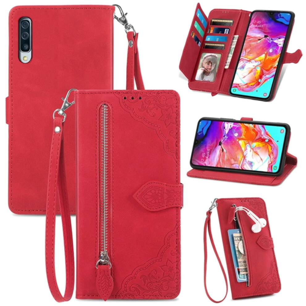 Compatible With Samsung Galaxy A70 6.7" Pu Leather Magnetic Flip Wallet Case With Lanyard, Wristlet & Zipper Card Holder 9313598229274