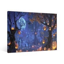 Vintage Halloween Forest Pumpkin Canvas Wall Art, Gothic Retro Horror Poster for Living Room, Bedroom, Bar – Compatible with Halloween Party Decor