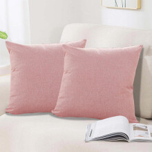 Decorative Linen Throw Pillow 16x16 Solid Cushion for Bed Soft Modern Farmhouse Neutral Pillow for Couch Bedroom Living Room Home Decor, Pink