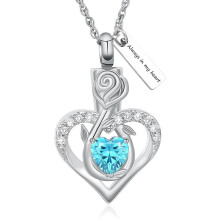 Rose Flower Urn Necklace Stainless Steel with Birthstone