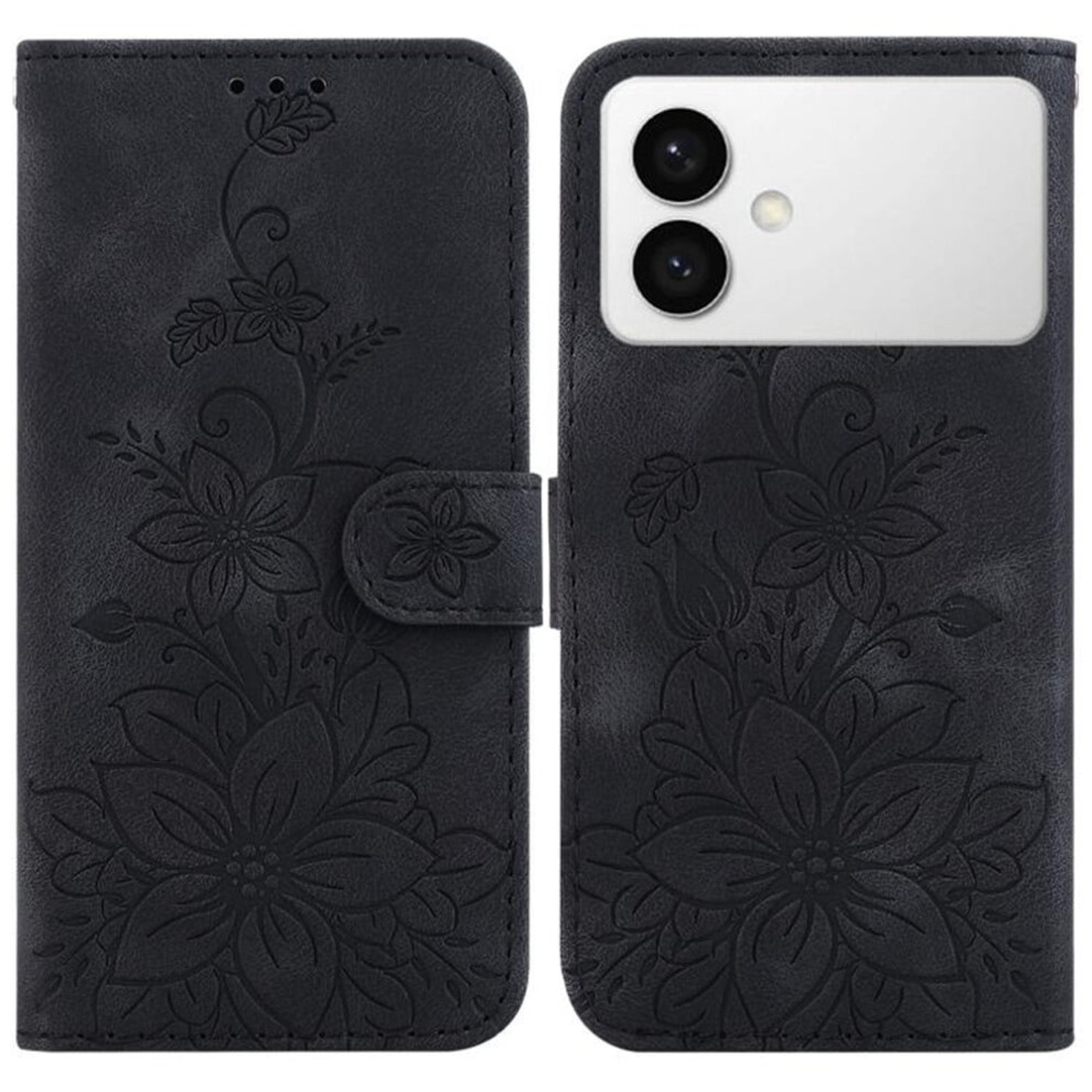 Compatible With Samsung Galaxy S26 Edge 5G 6.7" Pu Leather Flip Wallet Case – Lily Embossed, Magnetic Closure, Card Slots, Black 9496895264367