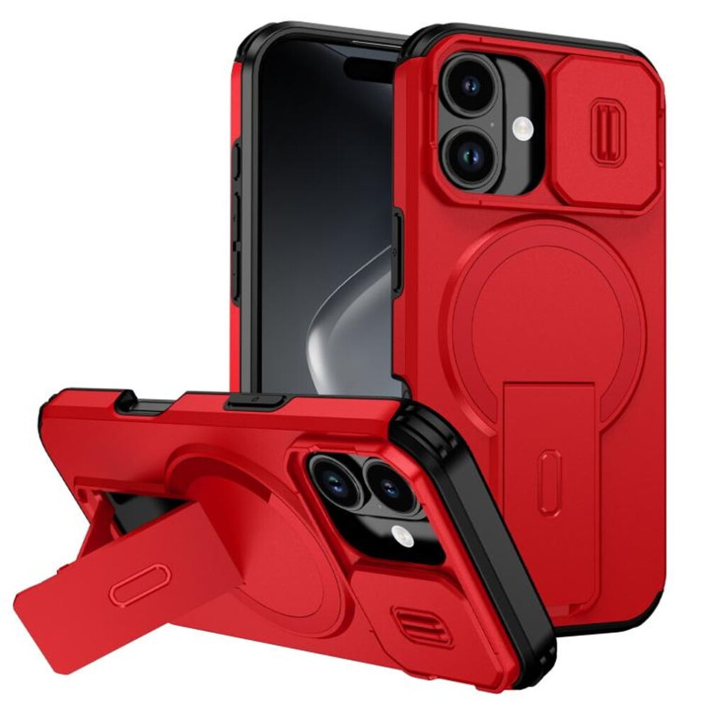 Iphone 16 Plus 6.7" Case: Magsafe, Fold Holder, Sliding Camera, Shockproof Â (Compatible With Iphone 16 Plus) Red 9496895264022