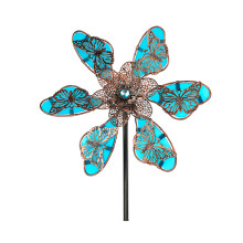 Solar Powered Garden Stakes Decor Wind Spinner Metal Butterfly With UV Glowing Blades UV Colored Neon Balloons For Outdoor Lawn And Patio Decoration