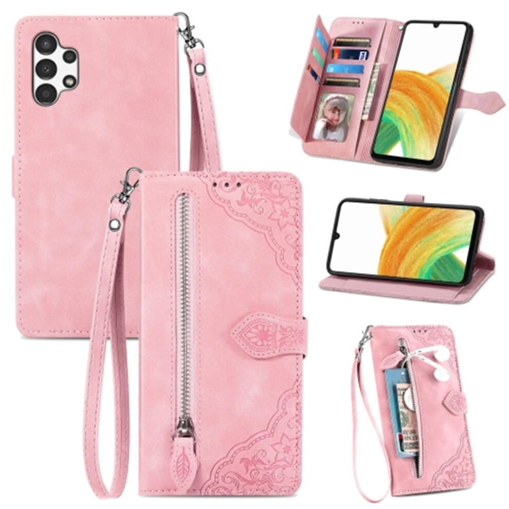 Compatible With Samsung Galaxy A13 4G 6.6" Pu Leather Magnetic Flip Wallet Case With Lanyard, Wristlet & Zipper Card Holder 9496895263728