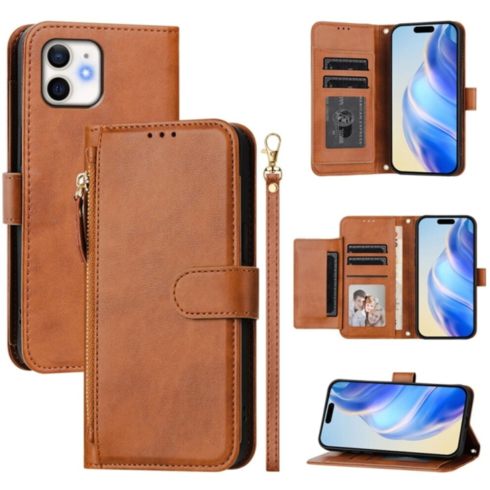 Leather Wallet Case For Iphone 12 Mini 5.4-Inch Â Multi-Card Slots & Zipper, Compatible With Iphone 12 Mini Brown 9496895263742