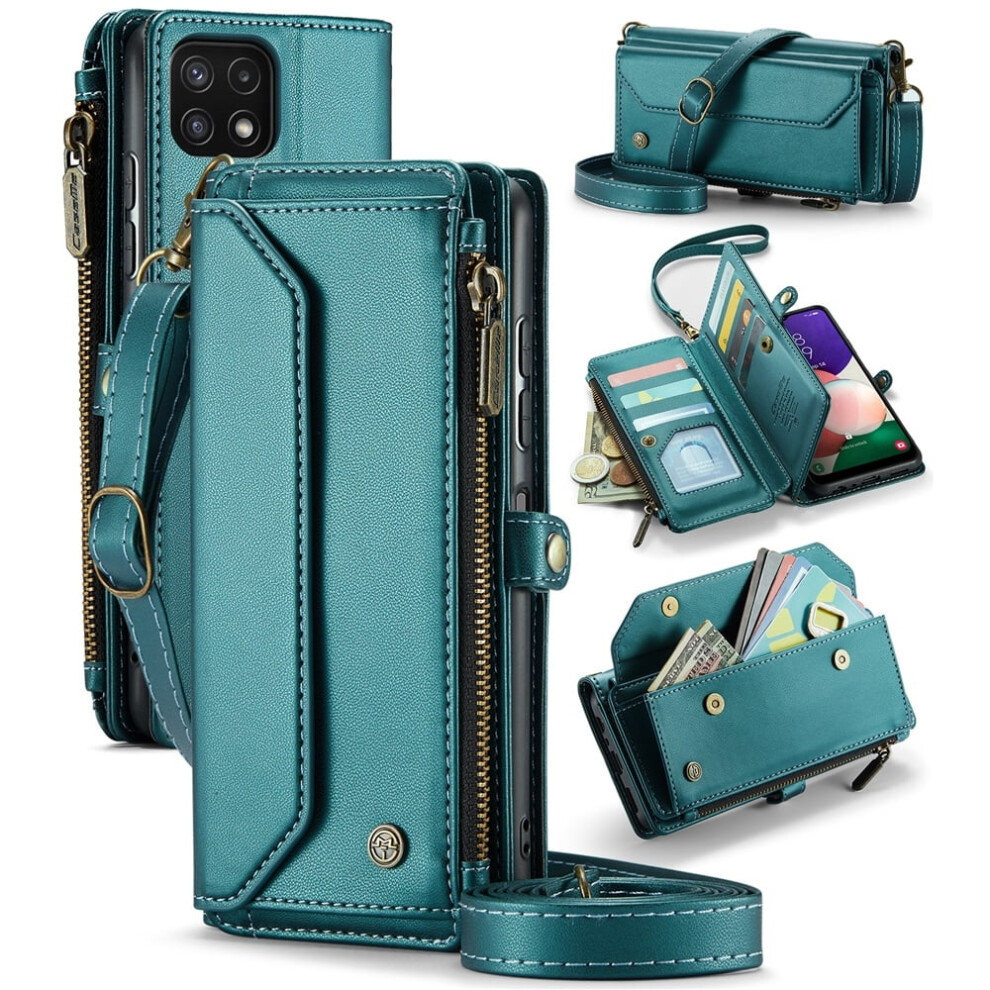 Caseme Leather Wallet Case For Compatible With Samsung Galaxy A22 6.6" Â Rfid Blocking, 10-Card Holder, Zipper Bills Slot, Magnetic Strap 9313598232274