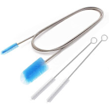 Flexible Drain Brush, Nylon Cleaner Double Ended Elastic Hose Pipe 67-inch and 2 PCS 8.2-inch Straw Cleaning Brush (Blue)