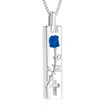 Rose Flower Urn Necklace Square Bar Ashes Pendant