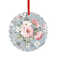 Pink Rose & Peony Christmas Ornament, Shabby Chic Beige Pink Crystal Hanging Decor – Compatible with 2025 Holiday Decor