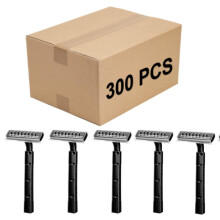 300 Pcs Disposable Razors Bulk, Twin Blade, Stainless Steel, Clear Safety Cap, for Men – Home or Pro Use, Black