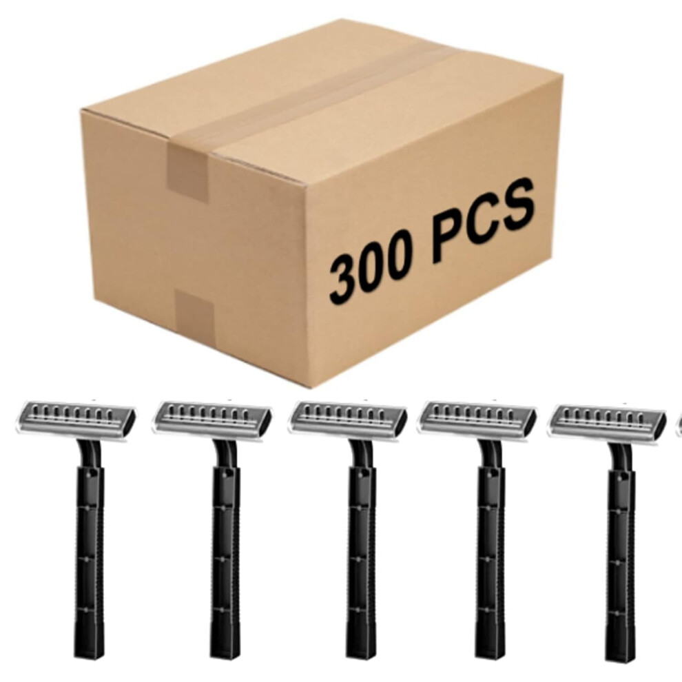 300 Pcs Disposable Razors Bulk, Twin Blade, Stainless Steel, Clear Safety Cap, for Men â Home or Pro Use, Black